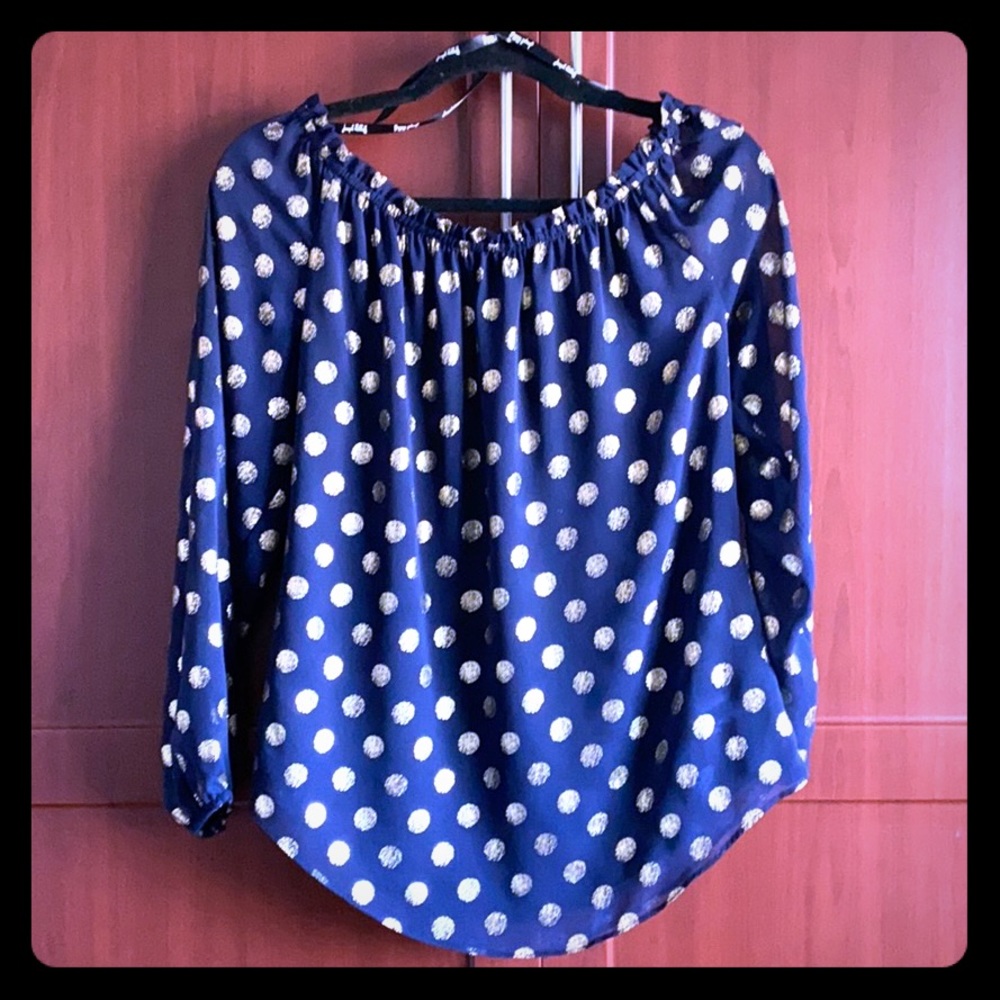Joseph Ribkoff blue & gold polka dot Blouse